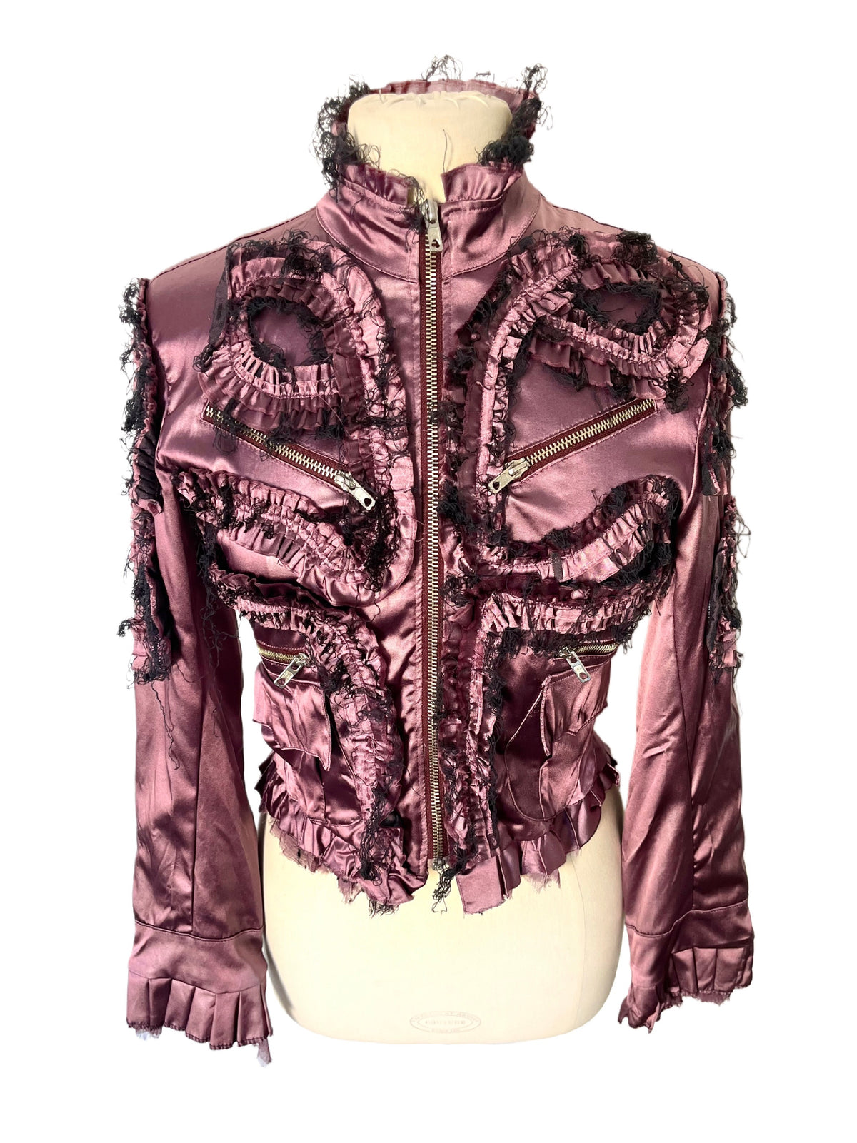 Veste Courte Satin Violet Style Whimsigoth & Détails Effilochés — T. 38 (M) — Made in Italy