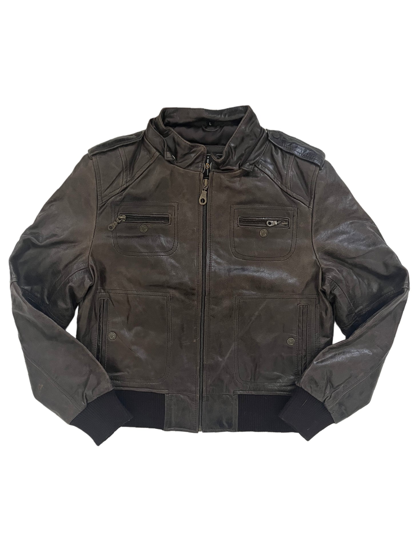 Jackie – Veste vintage en cuir véritable marron – Taille L