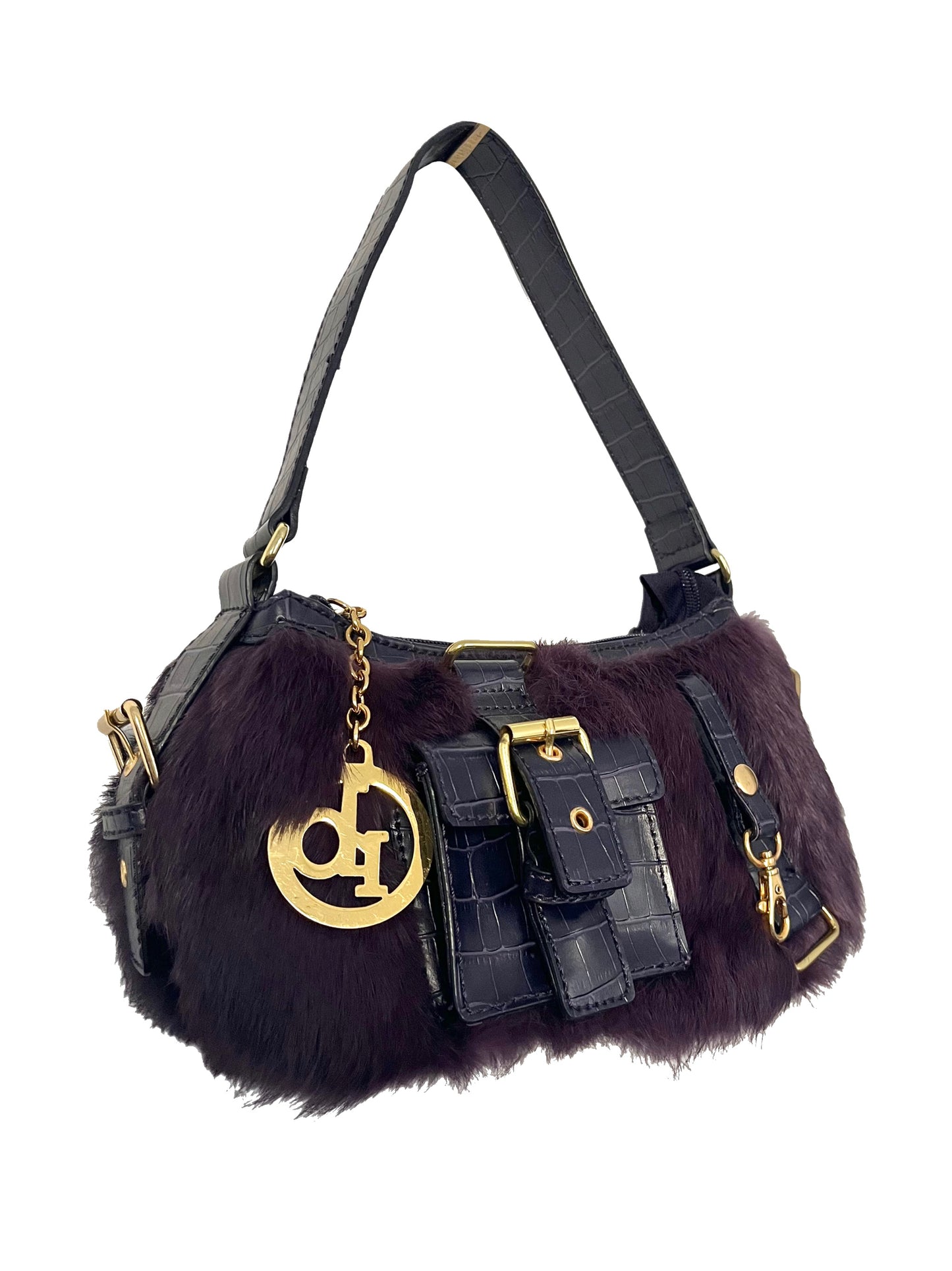 SAC BAGUETTE VINTAGE FOURRURE ET CUIR - ROCCO BAROCCO ( MODÈLE RARE )