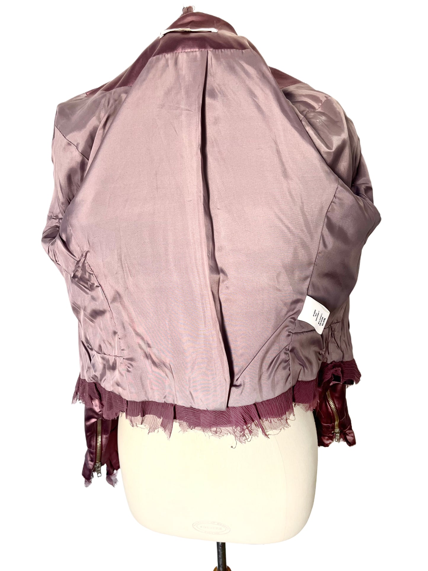 Veste Courte Satin Violet Style Whimsigoth & Détails Effilochés — T. 38 (M) — Made in Italy
