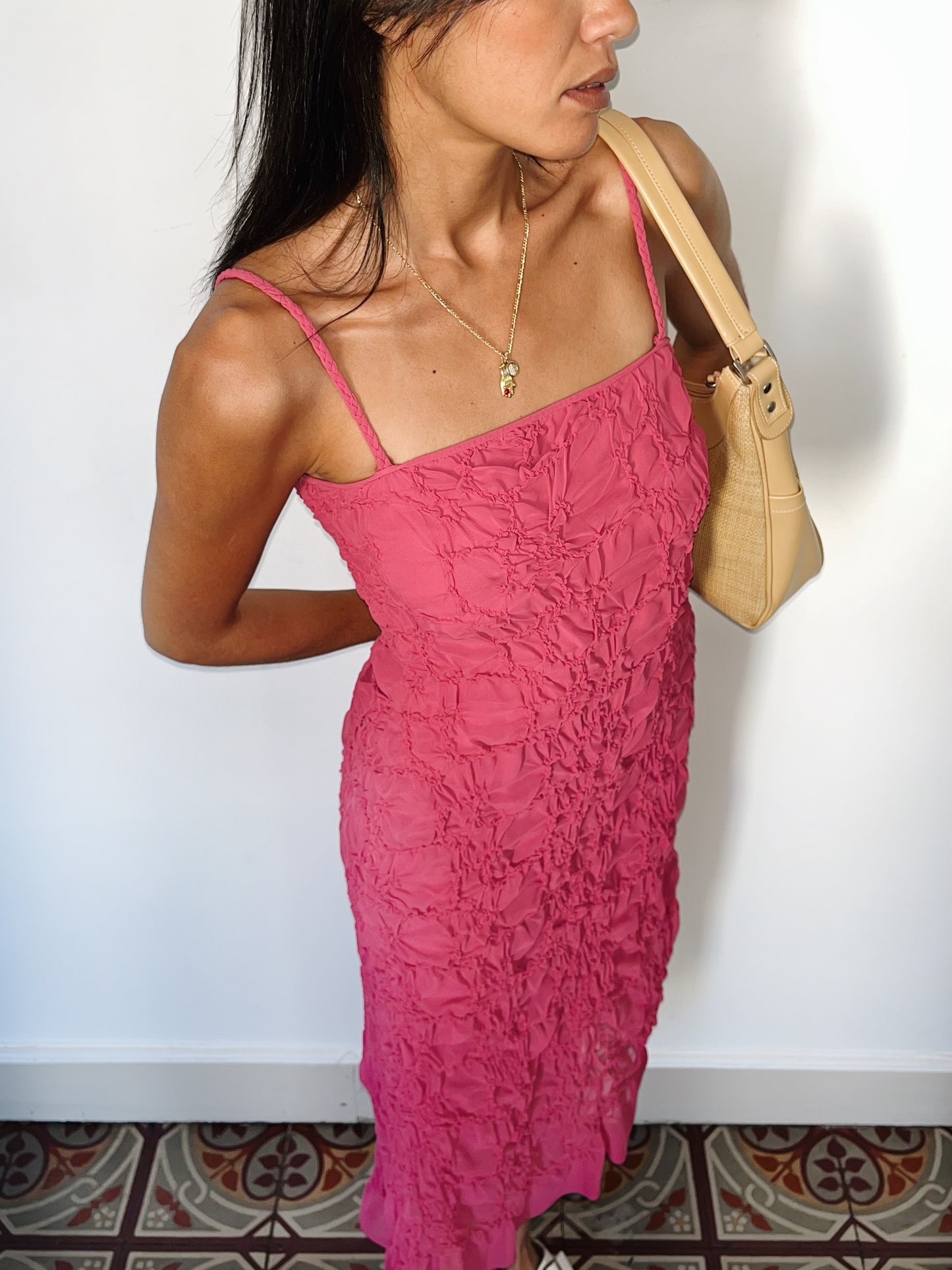 Robe smocks asymétrique fushia