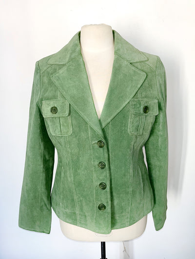 Veste vintage en cuir véritable vert clair – Taille 40