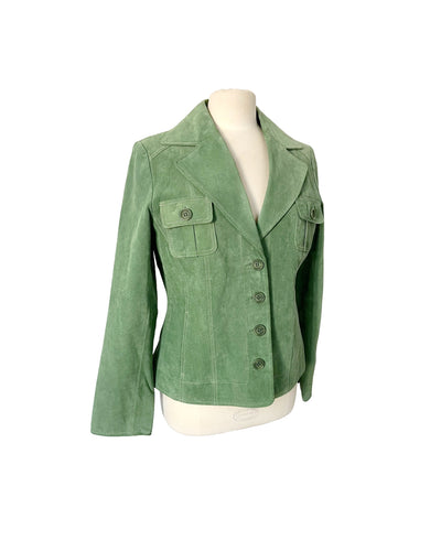 Veste vintage en cuir véritable vert clair – Taille 40