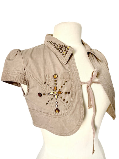 Boléro Court en Toile Beige Sable Style Y2K / Western Chic — T. 36