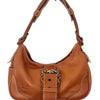 Sac Demi-Lune Vintage en Cuir Grainé Camel — (Made in Italy) — Format Medium