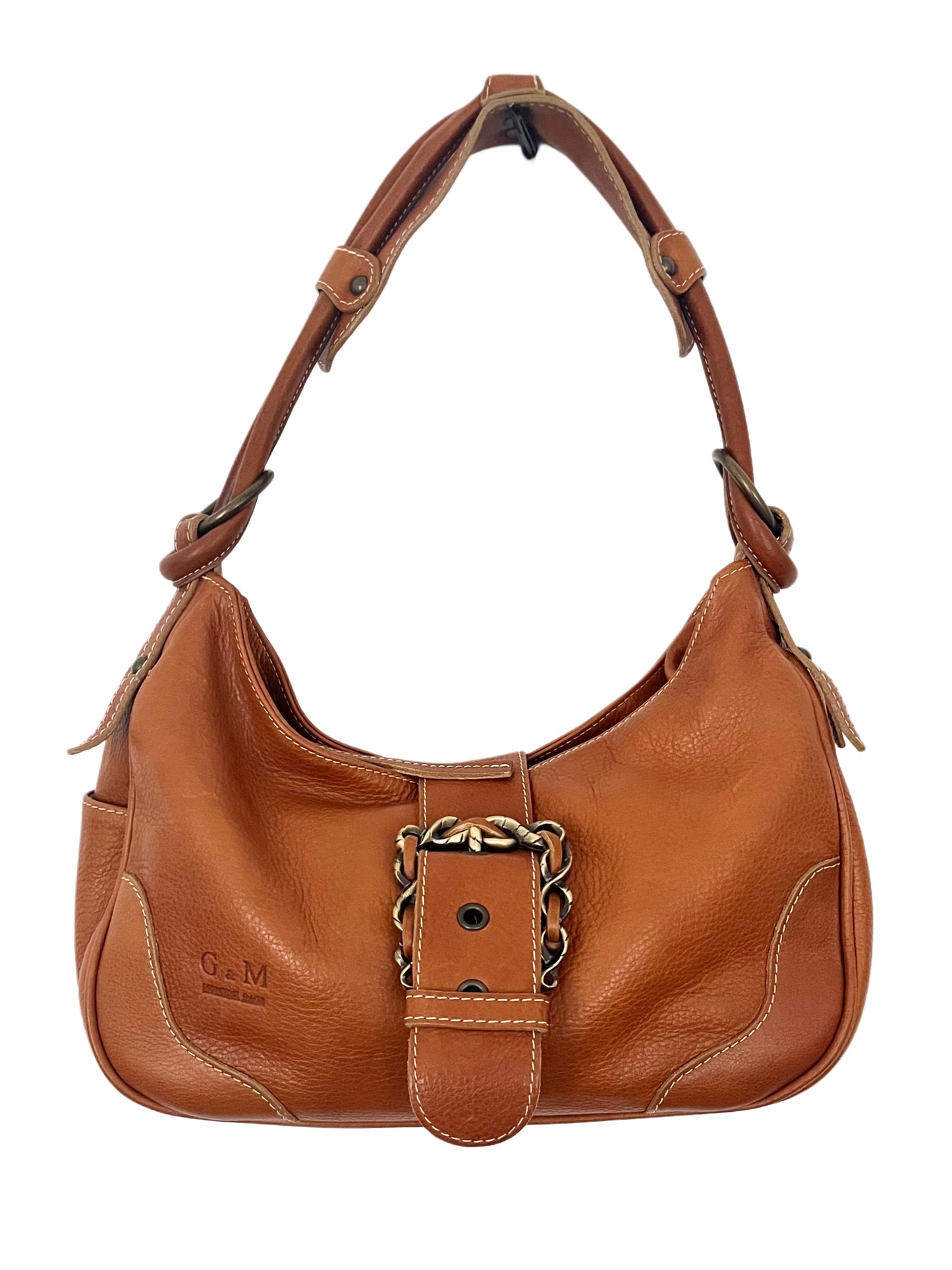 Sac Demi-Lune Vintage en Cuir Grainé Camel — (Made in Italy) — Format Medium