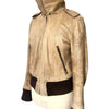 Blouson Aviateur Vintage Cuir Beige Patiné Col XXL — T. 40/42 (46 IT) — Made in Italy