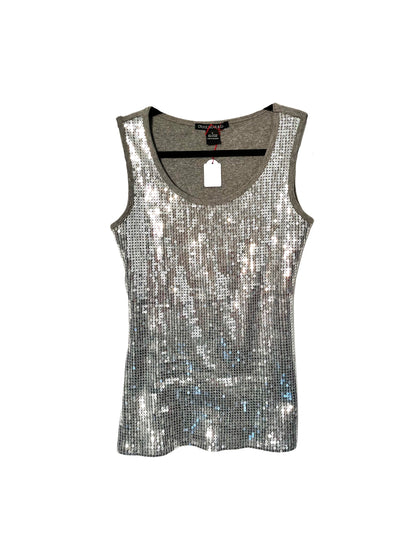 Top sans manches années 2000 à sequins argentés – Taille 38/40