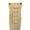 Robe bustier vintage beige – mi-longue, ceinture intégrée, détails dorés – T36