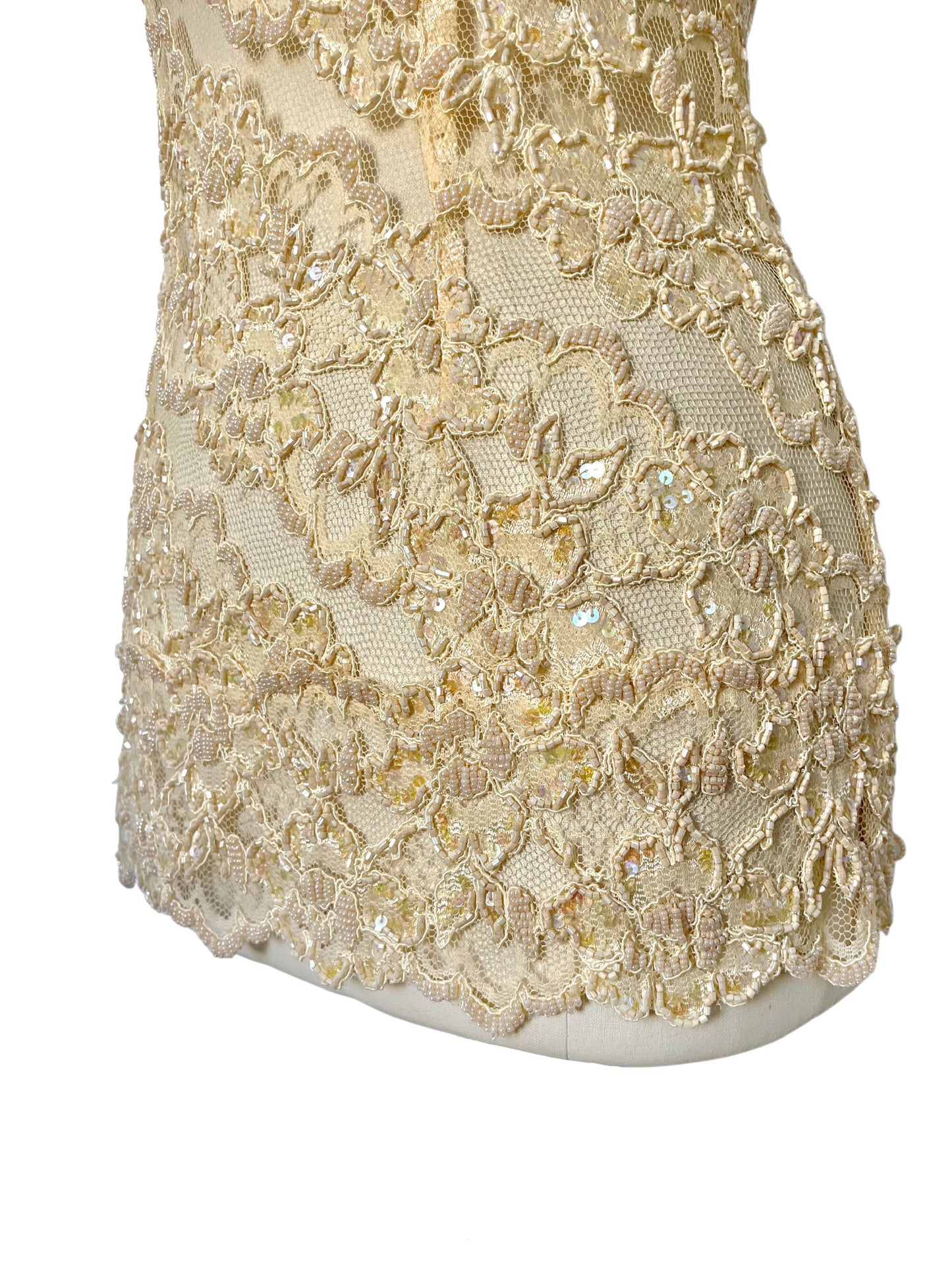 Top de cérémonie vintage brodé de perles et sequins — (Chiné en Italie) — taille 36/38