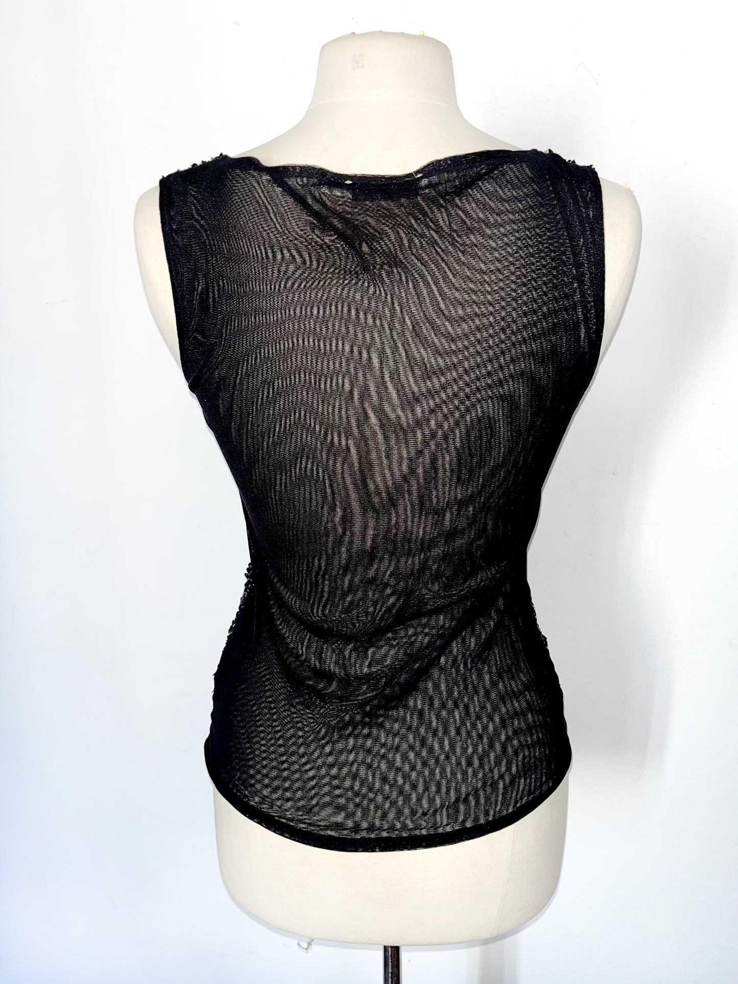Top vintage en mesh noir brodé sequins et perles – Taille L/40