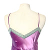 Robe Midi Style Nuisette Satin Violet Parme & Voile Plissé Bleu Marine — Dentelle Vert d'Eau — T. 38