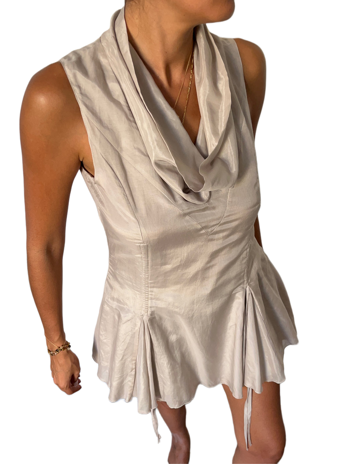 Robe Courte Col Bénitier Iridescente Coton & Soie — T. 38 (M) — Made in Belgium