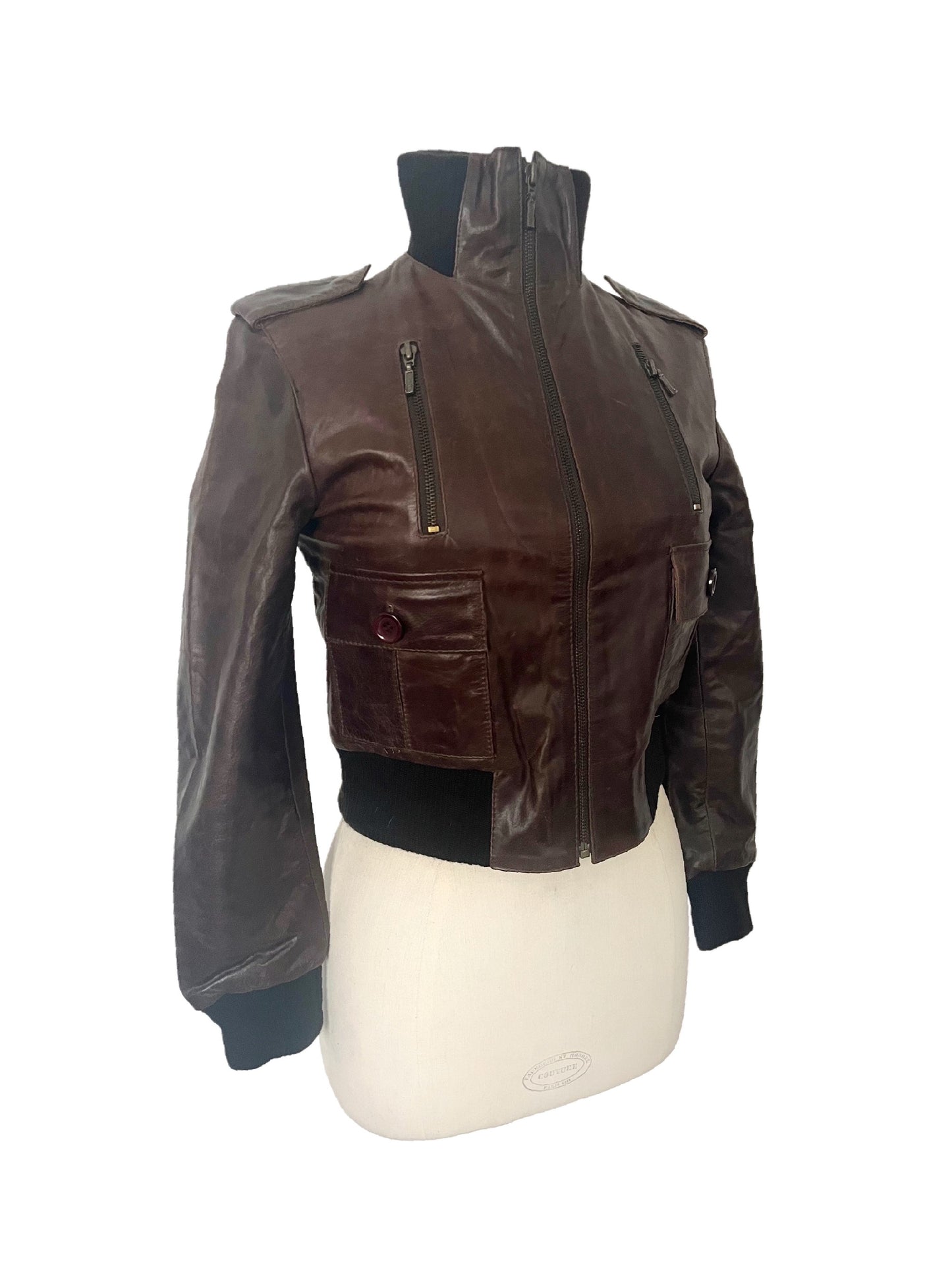 DAKOTA - Blouson vintage en cuir véritable marron – Taille S