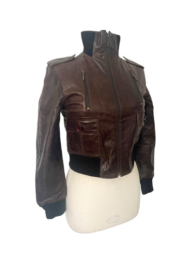 DAKOTA - Blouson vintage en cuir véritable marron – Taille S