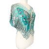Top Vintage Papillon en Soie Turquoise & Sequins Argentés — taille 38 — Y2K / Glamour / Pièce de Fête