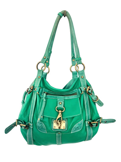 Sac à Main Fourre-Tout en Cuir Vert Turquoise — Format Medium — Style Vintage / Bohème