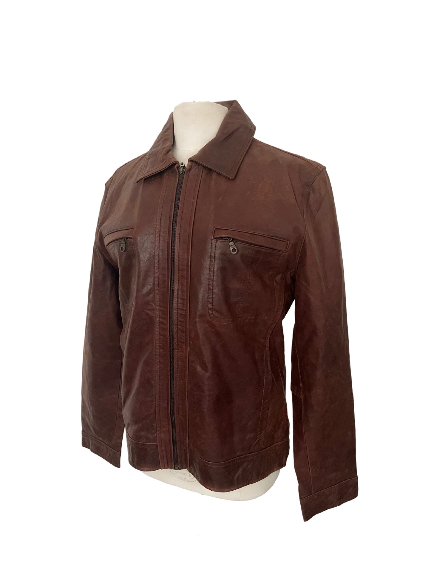 John – Veste vintage unisexe en cuir véritable marron patiné, taille XL