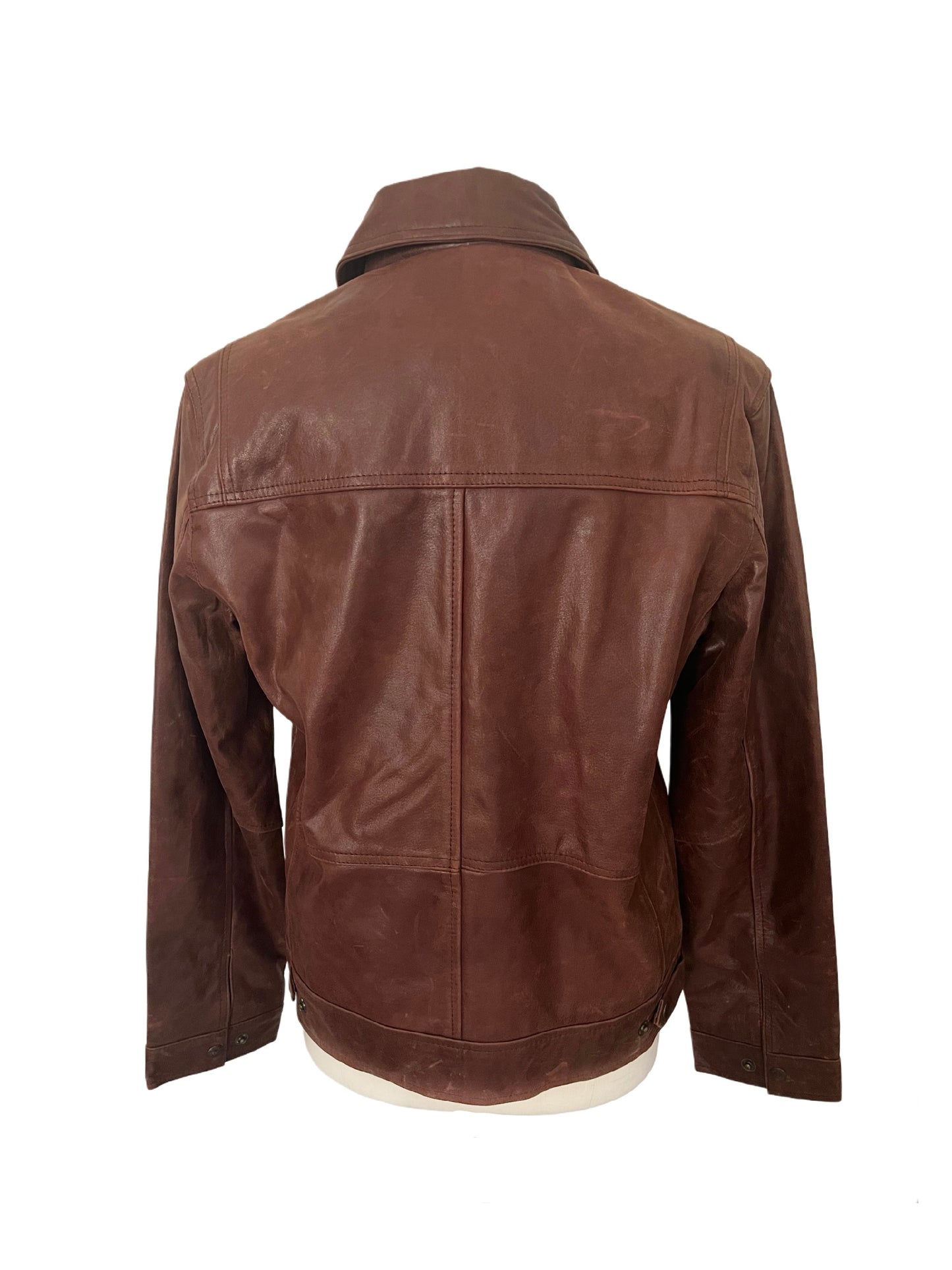 John – Veste vintage unisexe en cuir véritable marron patiné, taille XL