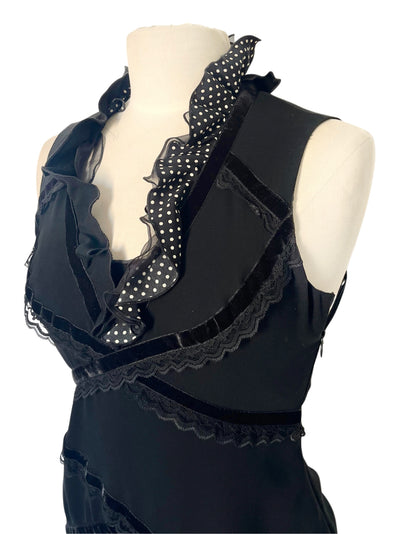 Robe Midi Asymétrique Style Whimsigoth Noir & Soie à Pois — T. 36
