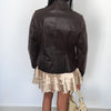 Veste vintage en cuir véritable marron style officier – Taille 40