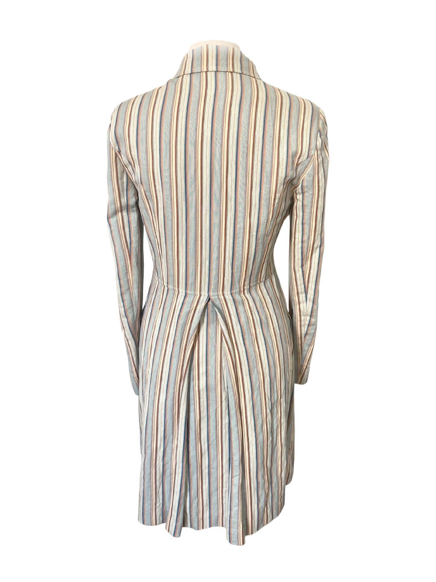Manteau Long Léger à Rayures Pastel et Col Structuré — taille 38/40 — bohème chic / créateur
