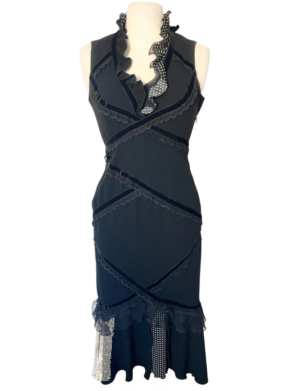 Robe Midi Asymétrique Style Whimsigoth Noir & Soie à Pois — T. 36