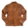 Monica – Veste blazer vintage en cuir véritable lisse noisette, taille 38