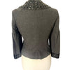 Veste Courte Style Caban Gris Anthracite Col Claudine & Poignets Gemmes Noires — T. 38