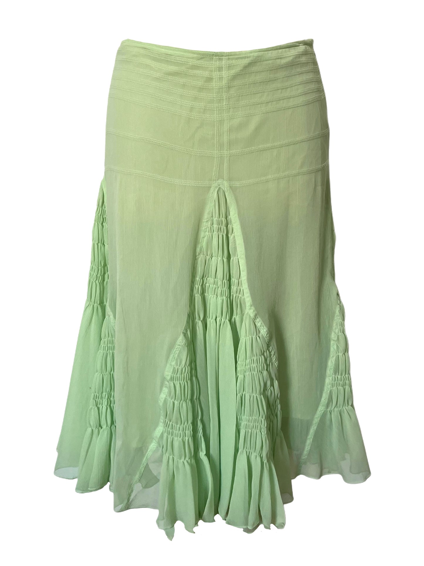 Jupe Midi Taille Basse à Fronces — 40 FR (L) — Vert Pastel Fluo — Style Y2K / Fairycore