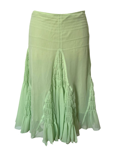 Jupe Midi Taille Basse à Fronces — 40 FR (L) — Vert Pastel Fluo — Style Y2K / Fairycore