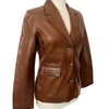 Monica – Veste blazer vintage en cuir véritable lisse noisette, taille 38