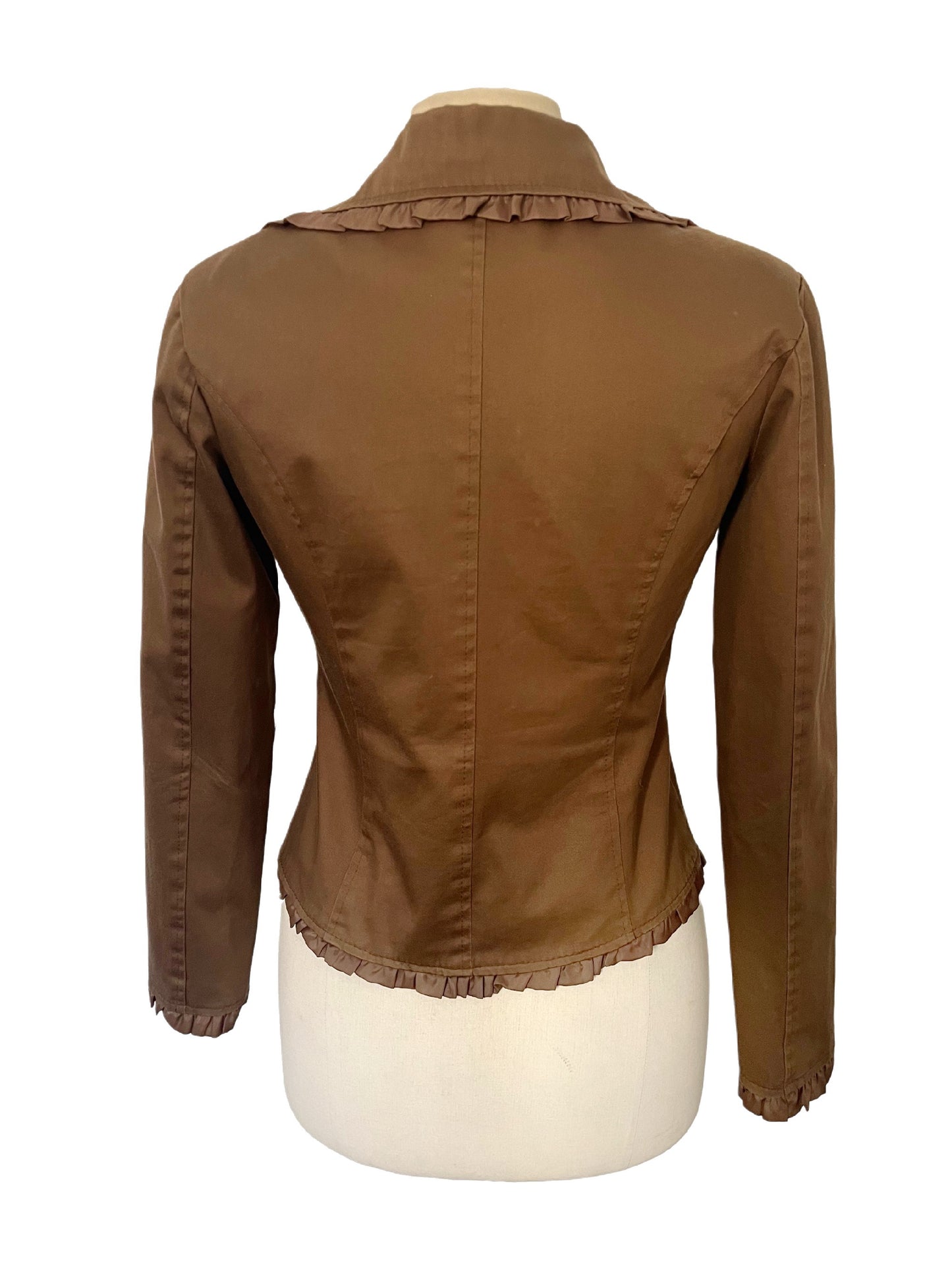 Veste Blazer Vintage Marron Glacé Cintrée à Biais Froncés  — taille 38/40 — coquette / boho chic