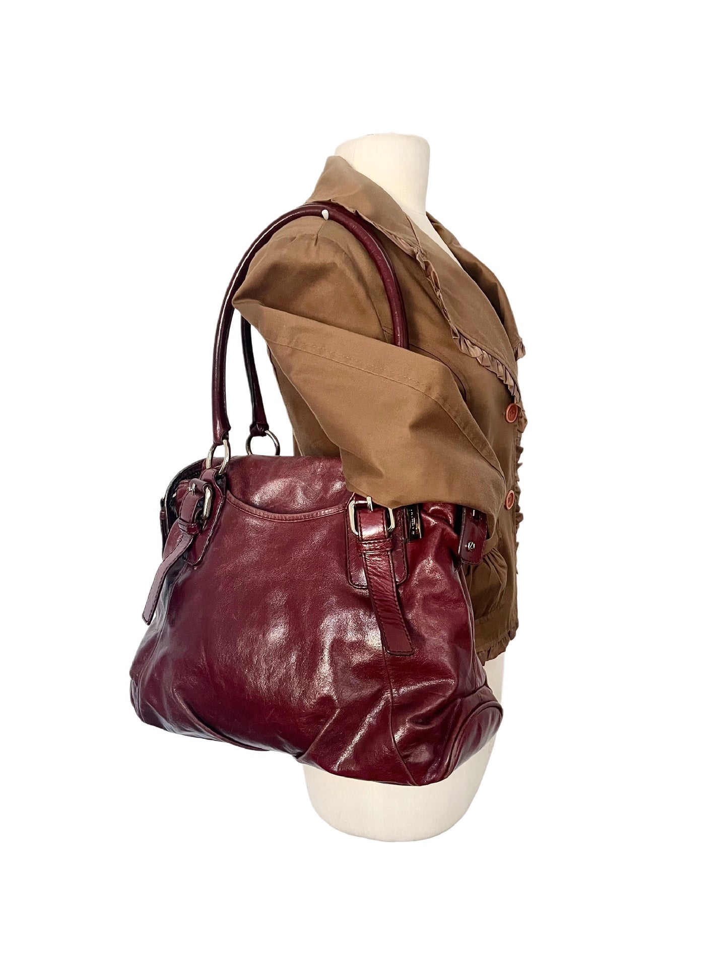 SAC À MAIN VINTAGE EN CUIR BORDEAUX - NANNINI