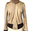 Blouson Aviateur Vintage Cuir Beige Patiné Col XXL — T. 40/42 (46 IT) — Made in Italy