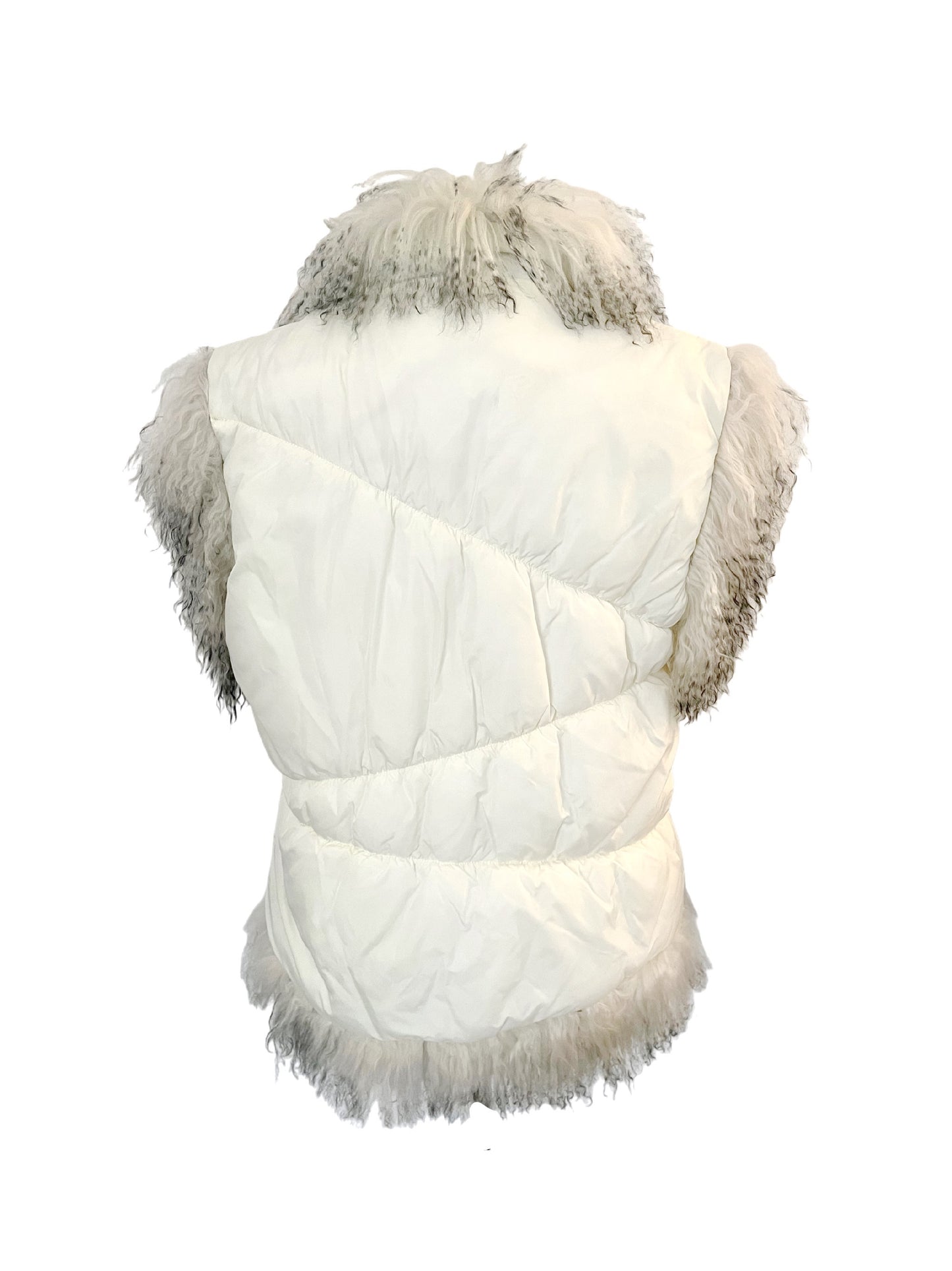 Gilet Afghan sans manches - Doudoune vintage blanche & fausse fourrure - 40/42