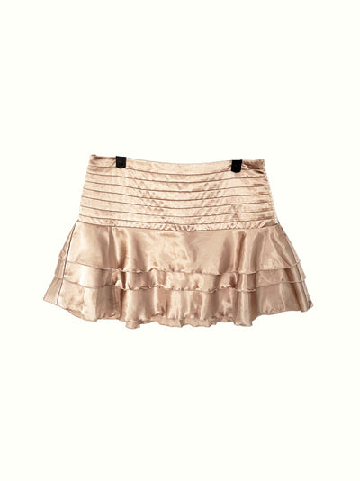 Mini jupe vintage à volants satinée beige – T38