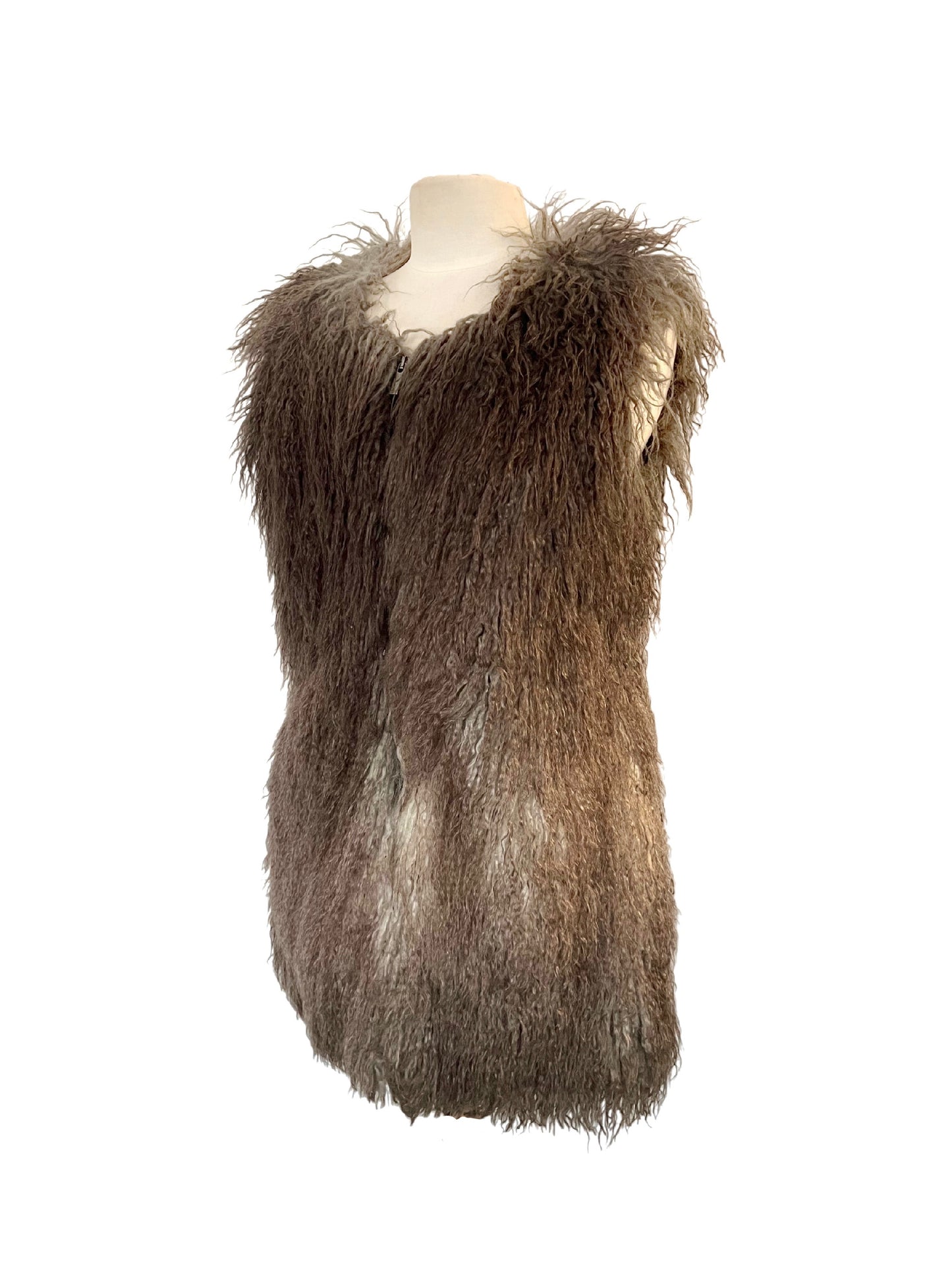 Gilet long sans manches fausse fourrure marron dégradé - 38/M