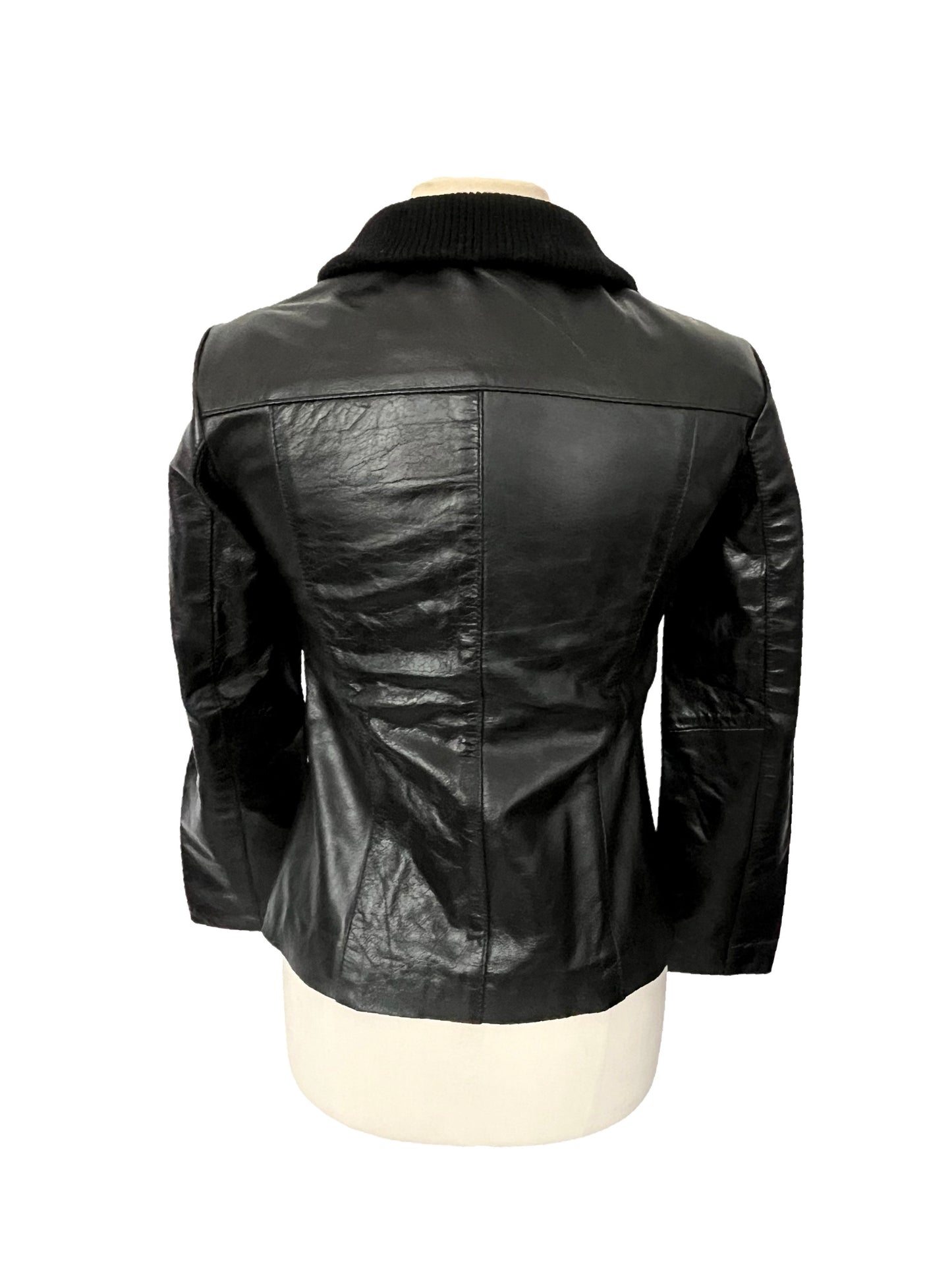 Valéria – Veste vintage en cuir véritable col montant, taille M