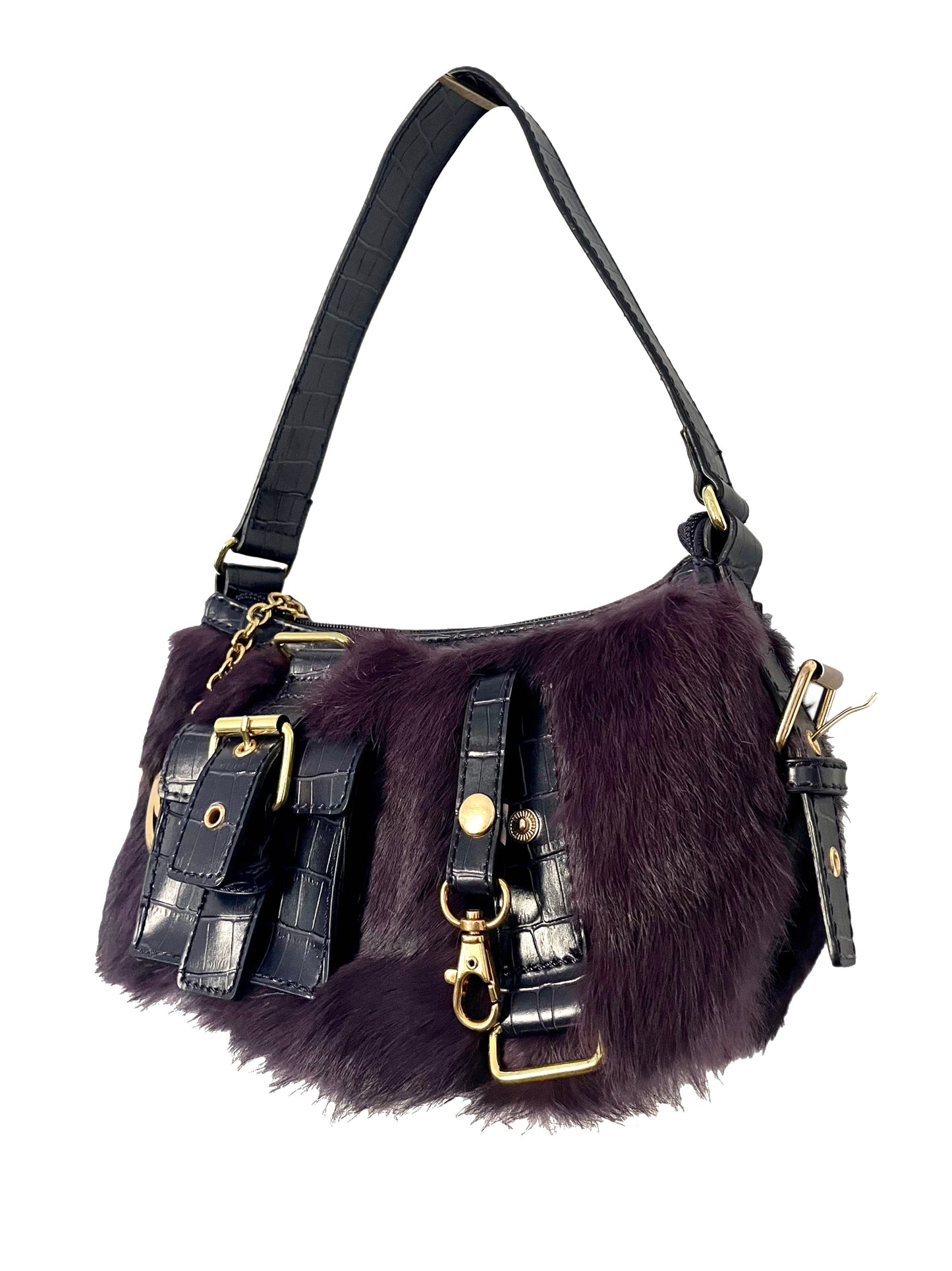 SAC BAGUETTE VINTAGE FOURRURE ET CUIR - ROCCO BAROCCO ( MODÈLE RARE )