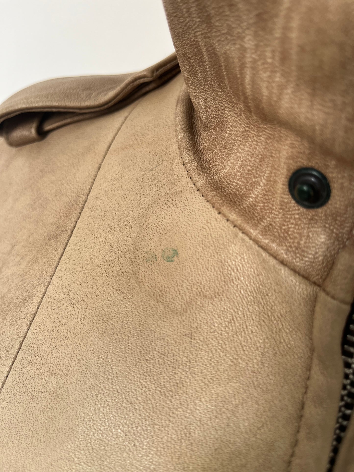 Blouson Aviateur Vintage Cuir Beige Patiné Col XXL — T. 40/42 (46 IT) — Made in Italy