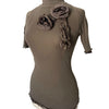 Top vintage en mesh taupe & marron à col montant smocké — (Made in Italy) — taille 38/40