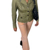 Veste vintage en cuir kaki coupe caban cintré – Taille 40/42