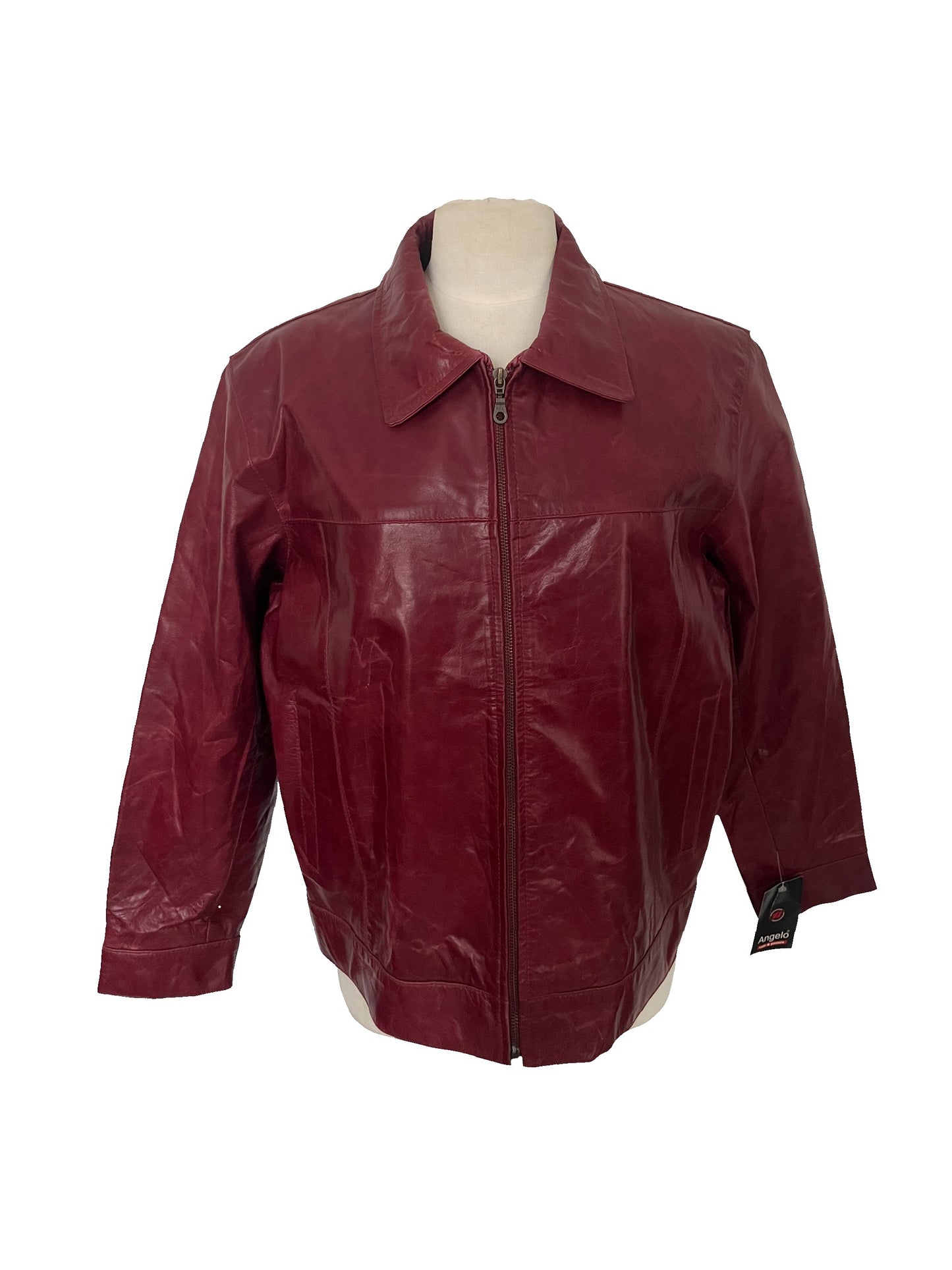 JAMIE – Veste vintage en cuir véritable bordeaux – Taille L