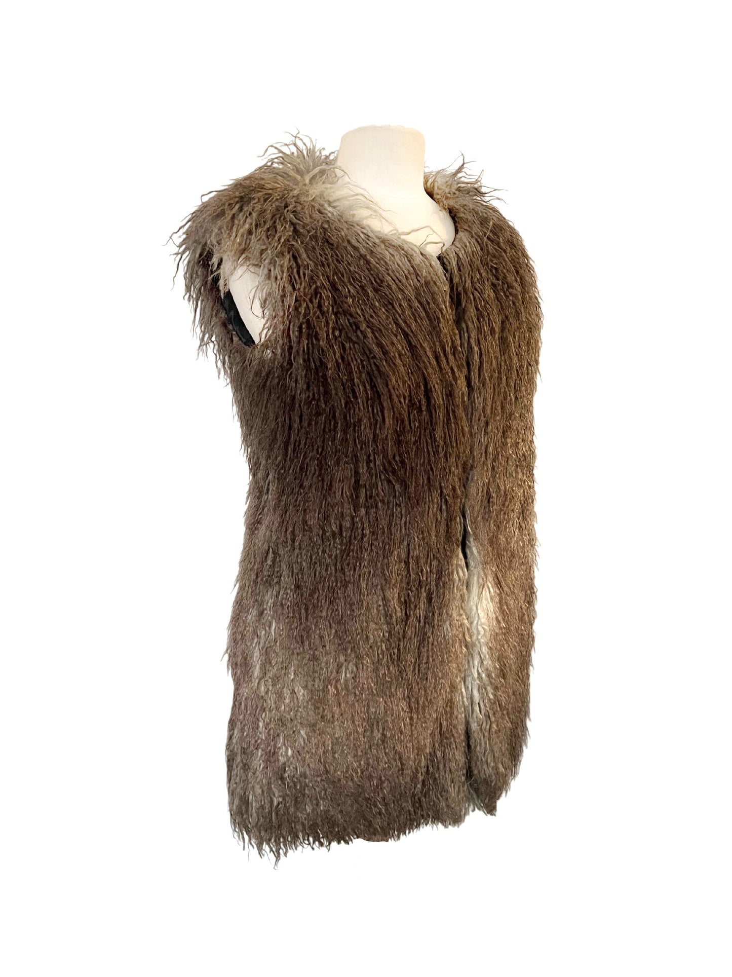 Gilet long sans manches fausse fourrure marron dégradé - 38/M