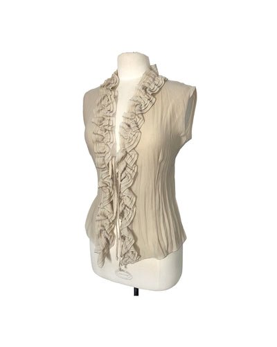 Top vintage sans manches beige taupe à volants – Taille 42