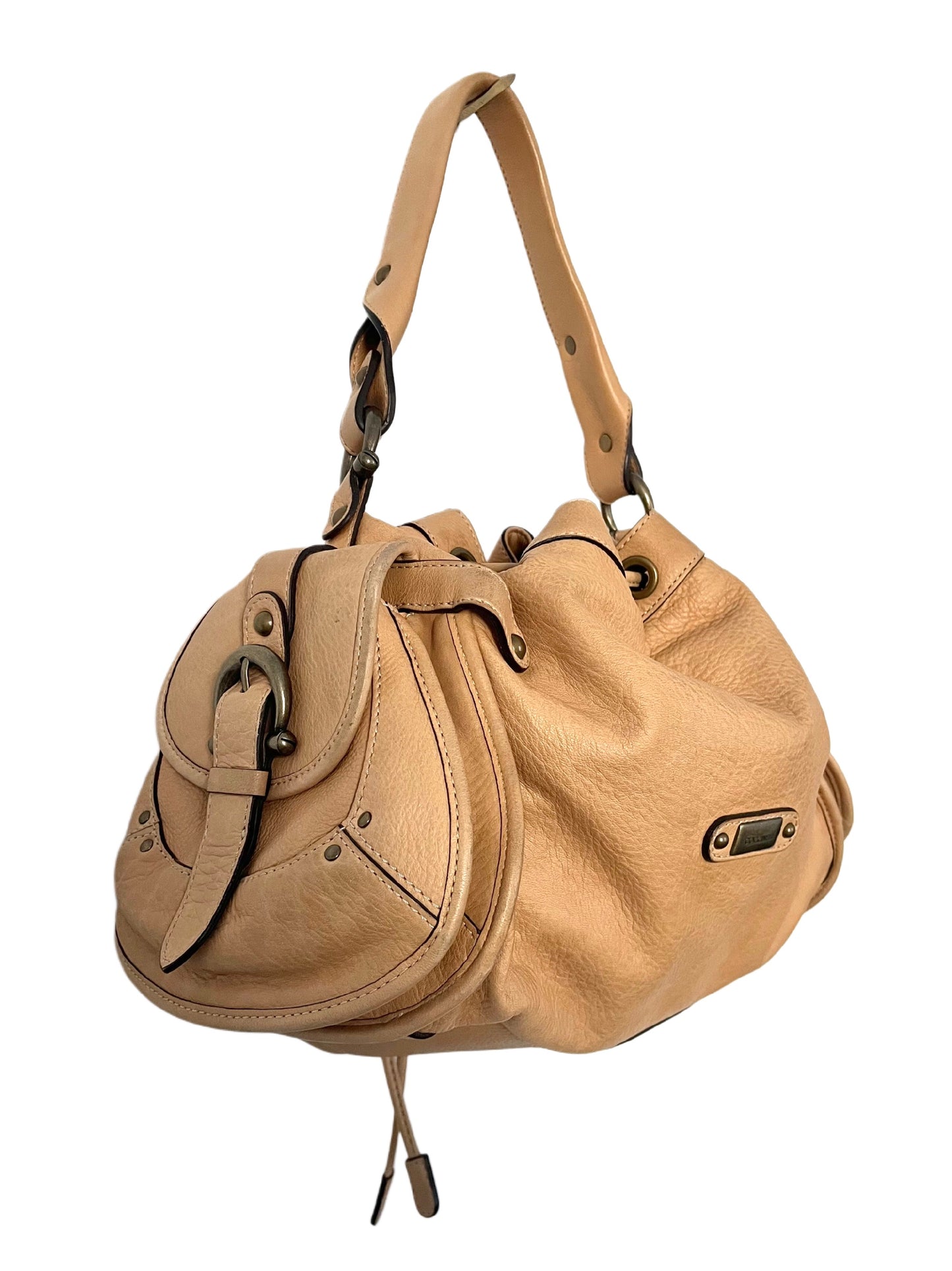 SAC À MAIN VINTAGE EN CUIR GRAINÉ BEIGE - COCCINELLE ( MODÈLE RARE )