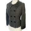 Veste Courte Style Caban Gris Anthracite Col Claudine & Poignets Gemmes Noires — T. 38