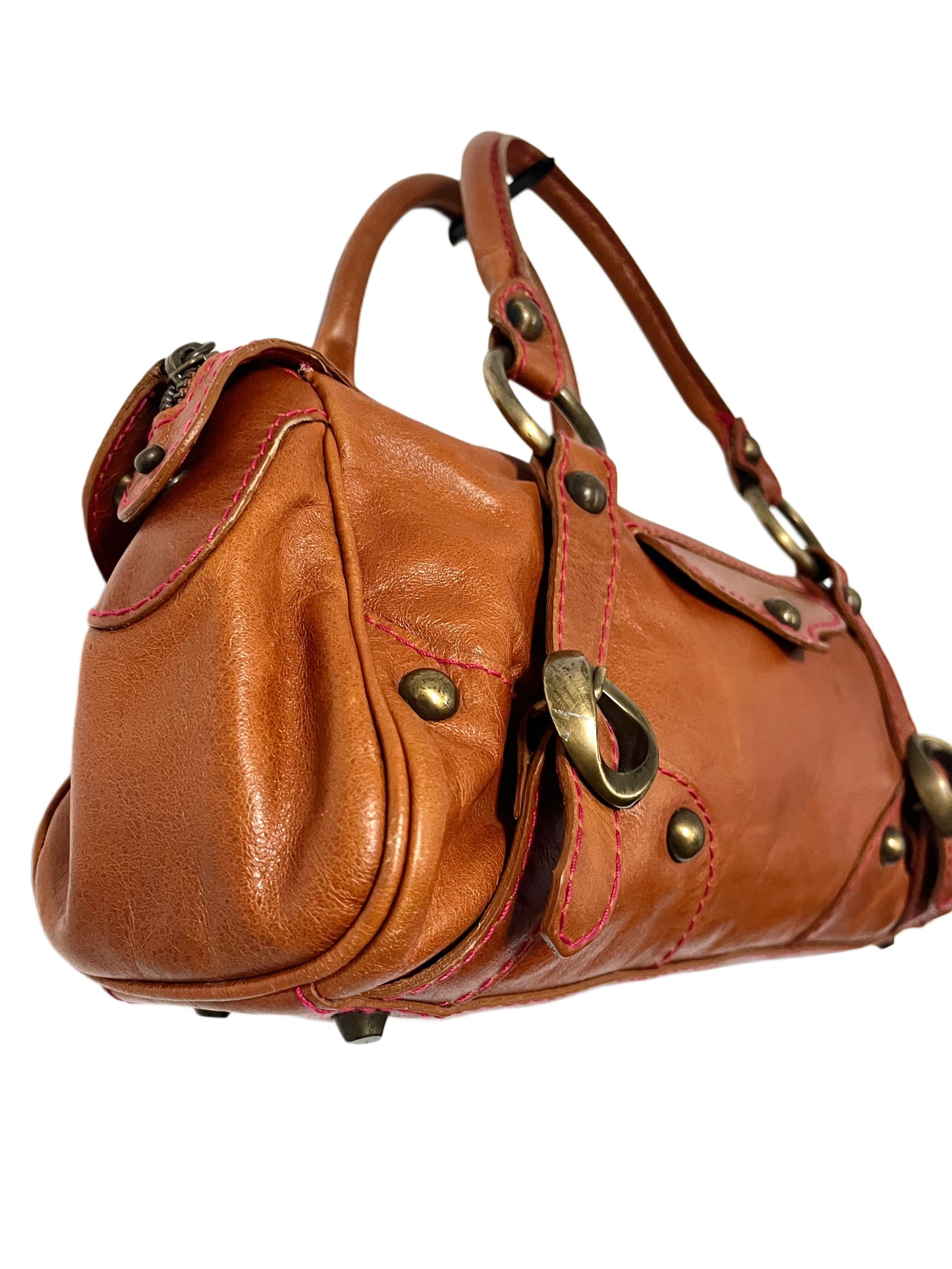 Sac Baguette Vintage Cuir Véritable Camel & Mordoré - Boho Chic - Made in Italy (S/M)