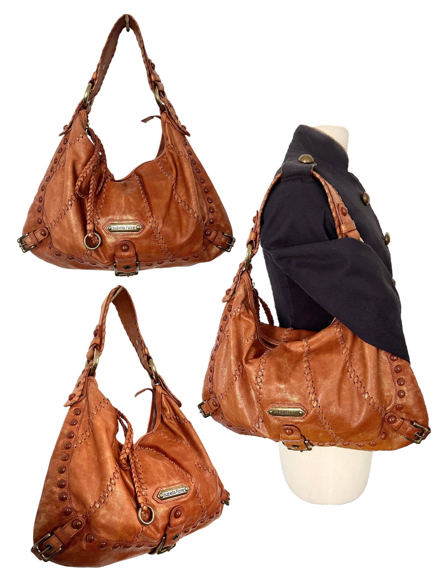SAC HOBO VINTAGE EN CUIR TRAVAILLÉ - ISABELLA FIORE ( MODÈLE RARE )